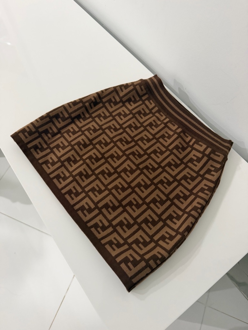 Fendi Brown Logo Jacquard Knit Mini Skirt - Picture 5 of 5